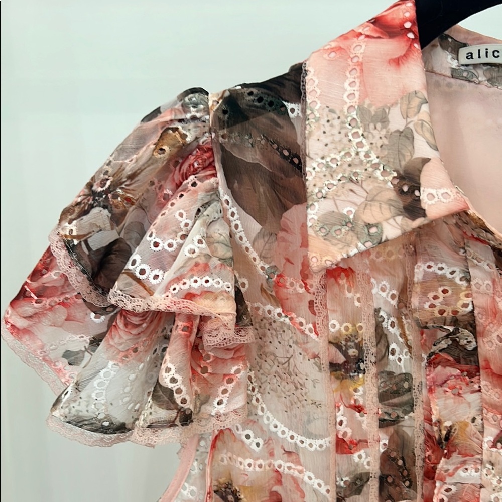 Alice + Olivia Pink Eyelet Floral Blouse - Picture 7 of 8